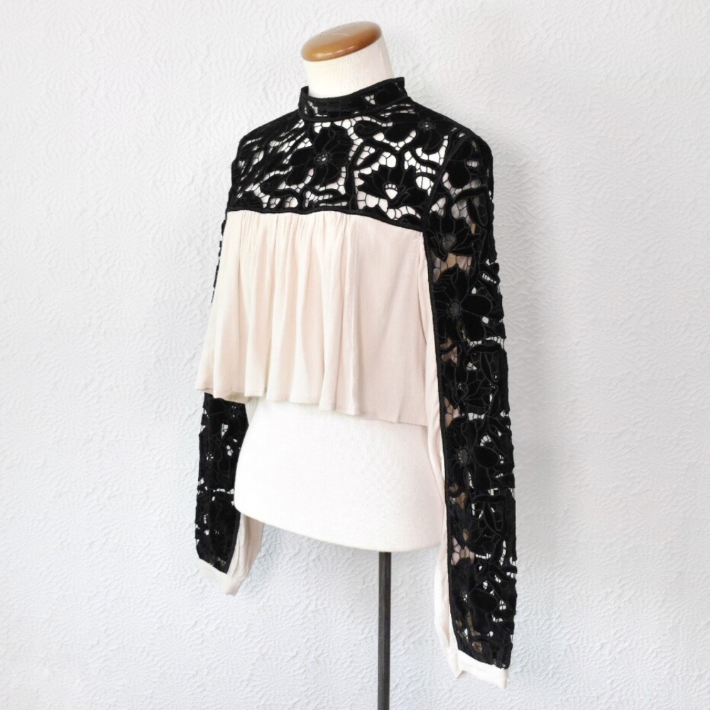 Free People Two Hearts Velvet Embroidered Crop Top